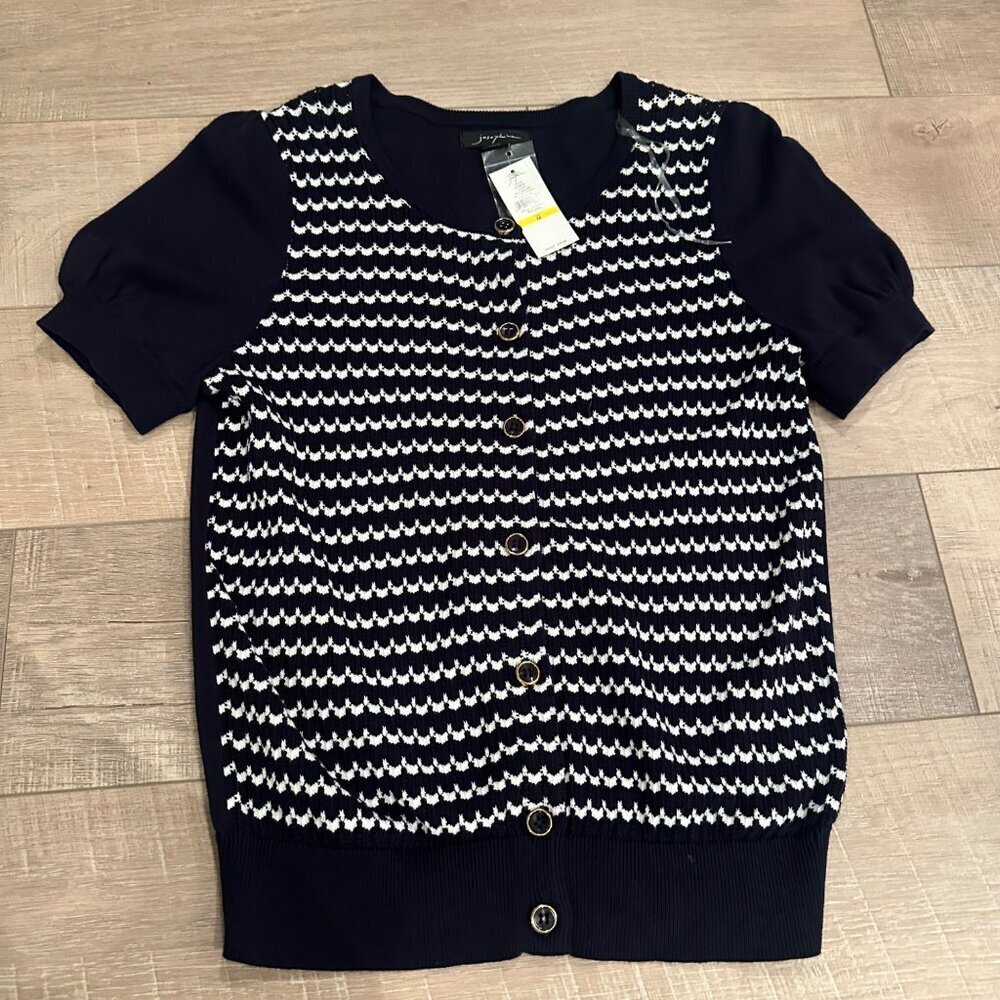 JOSEPHINE WOMENS SHORT SLEEVE CARDIGAN SWEATER DEEP NAVY BLUE MEDIUM NEW